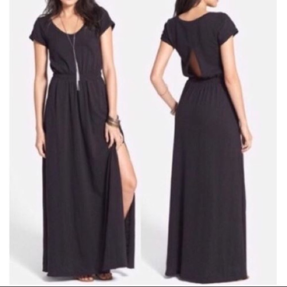 FREE PEOPLE FP beach black maxi cover up dress with slit cutout cotton XS - Picture 1 of 7